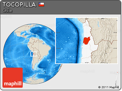 Shaded Relief Location Map of TOCOPILLA, highlighted country