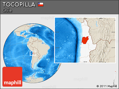 Shaded Relief Location Map of TOCOPILLA, highlighted country