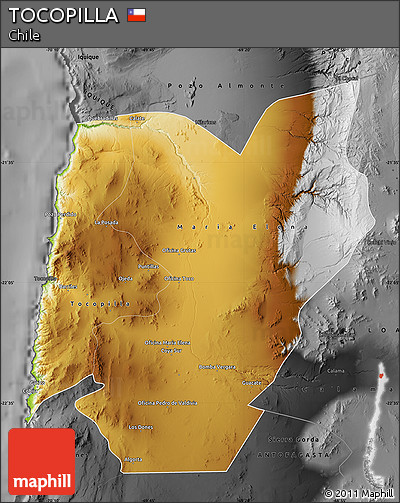 Physical Map of TOCOPILLA, darken, desaturated