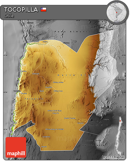 Physical Map of TOCOPILLA, darken, desaturated