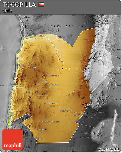 Physical Map of TOCOPILLA, darken, desaturated