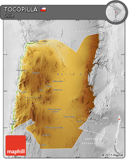 Physical Map of TOCOPILLA, lighten, desaturated