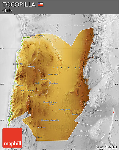 Physical Map of TOCOPILLA, lighten, desaturated