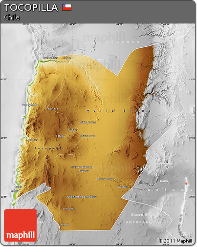 Physical Map of TOCOPILLA, lighten, desaturated