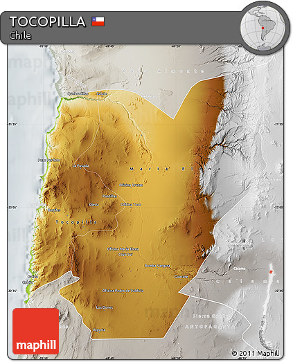 Physical Map of TOCOPILLA, lighten, semi-desaturated