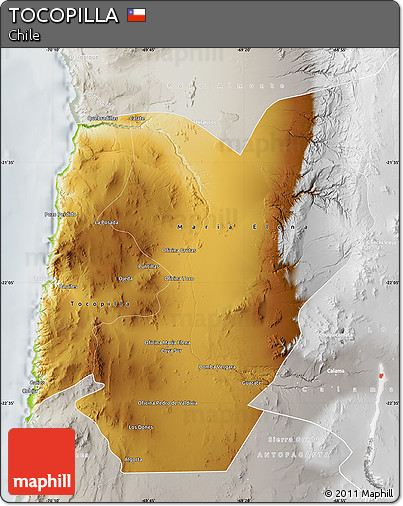 Physical Map of TOCOPILLA, lighten, semi-desaturated