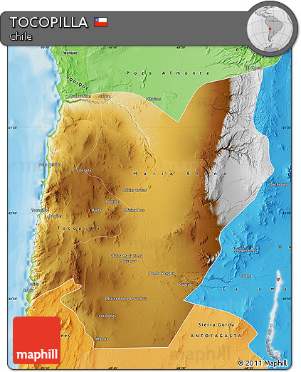 Physical Map of TOCOPILLA, political shades outside