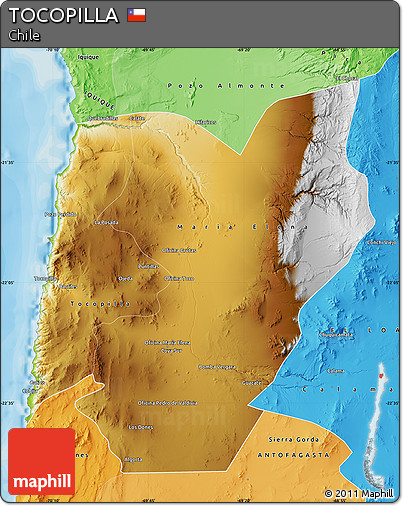 Physical Map of TOCOPILLA, political shades outside