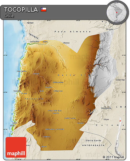 Physical Map of TOCOPILLA, shaded relief outside