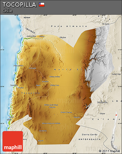 Physical Map of TOCOPILLA, shaded relief outside