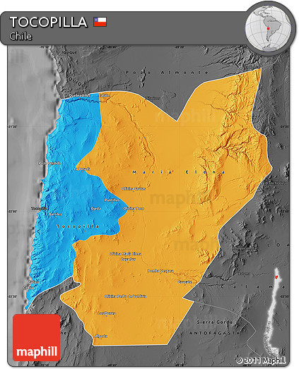 Political Map of TOCOPILLA, darken, desaturated