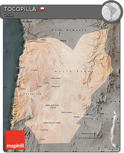 Satellite Map of TOCOPILLA, darken, semi-desaturated