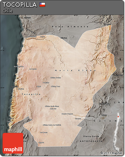Satellite Map of TOCOPILLA, darken, semi-desaturated