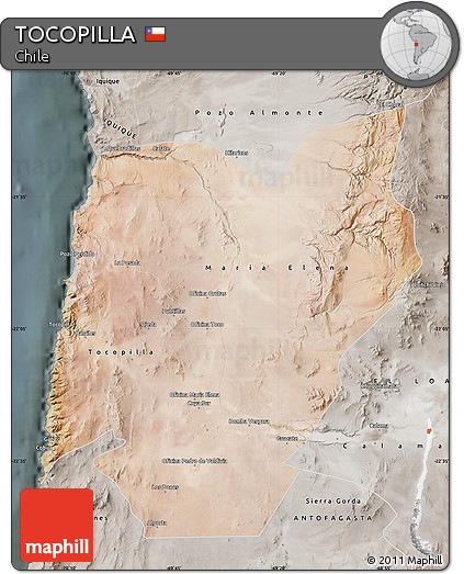 Satellite Map of TOCOPILLA, semi-desaturated