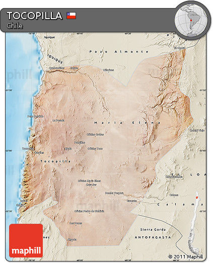 Satellite Map of TOCOPILLA, shaded relief outside