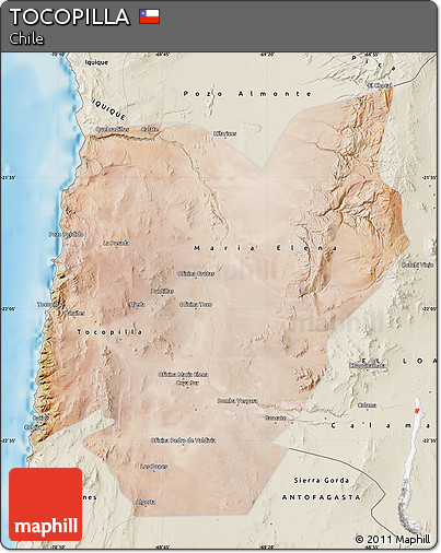 Satellite Map of TOCOPILLA, shaded relief outside