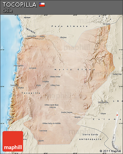 Satellite Map of TOCOPILLA, shaded relief outside