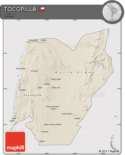Shaded Relief Map of TOCOPILLA, cropped outside