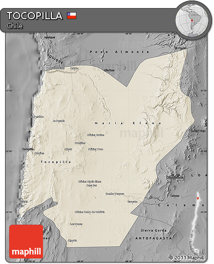 Shaded Relief Map of TOCOPILLA, darken, desaturated