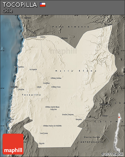 Shaded Relief Map of TOCOPILLA, darken
