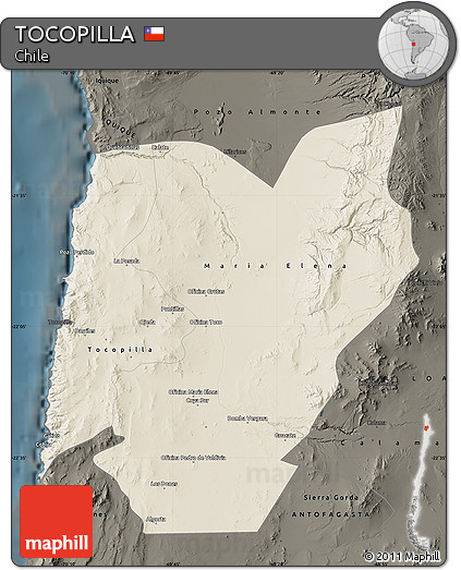 Shaded Relief Map of TOCOPILLA, darken