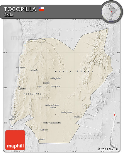 Shaded Relief Map of TOCOPILLA, lighten, desaturated