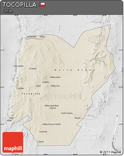 Shaded Relief Map of TOCOPILLA, lighten, desaturated