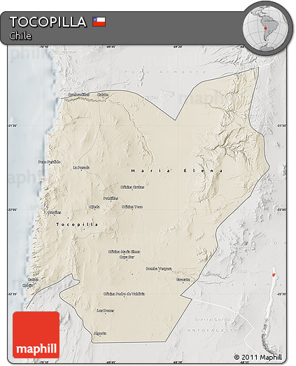 Shaded Relief Map of TOCOPILLA, lighten, semi-desaturated