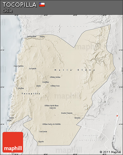 Shaded Relief Map of TOCOPILLA, lighten, semi-desaturated
