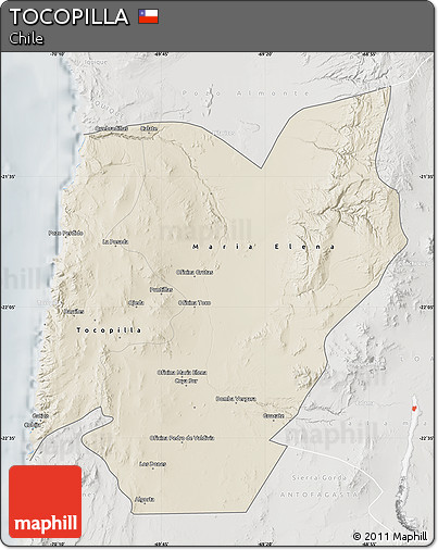 Shaded Relief Map of TOCOPILLA, lighten, semi-desaturated