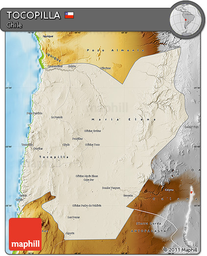 Shaded Relief Map of TOCOPILLA, physical outside