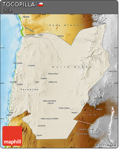 Shaded Relief Map of TOCOPILLA, physical outside