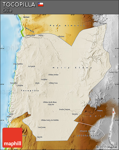 Shaded Relief Map of TOCOPILLA, physical outside