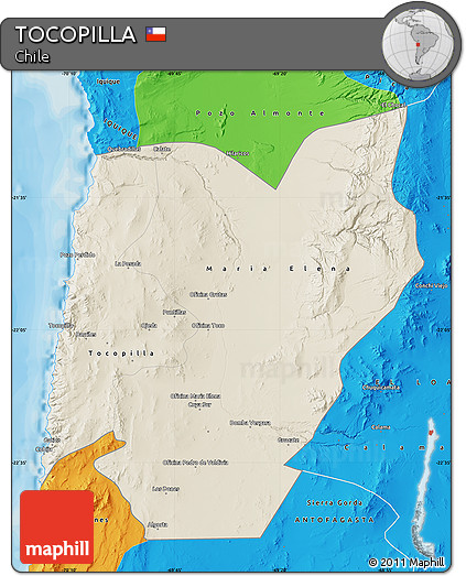 Shaded Relief Map of TOCOPILLA, political outside