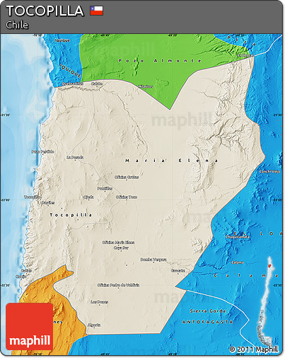 Shaded Relief Map of TOCOPILLA, political outside
