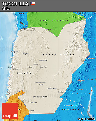 Shaded Relief Map of TOCOPILLA, political outside