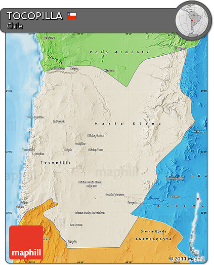Shaded Relief Map of TOCOPILLA, political shades outside