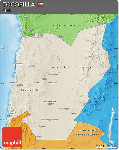 Shaded Relief Map of TOCOPILLA, political shades outside