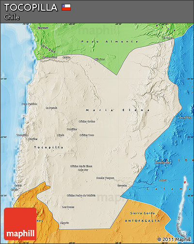 Shaded Relief Map of TOCOPILLA, political shades outside