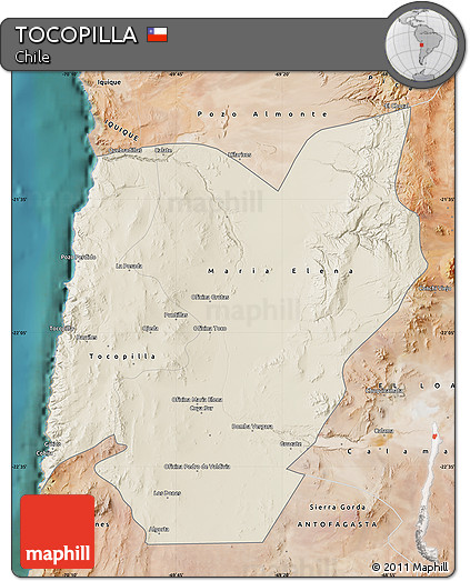 Shaded Relief Map of TOCOPILLA, satellite outside