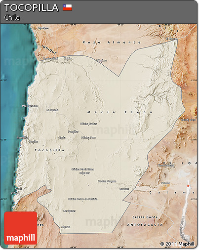 Shaded Relief Map of TOCOPILLA, satellite outside