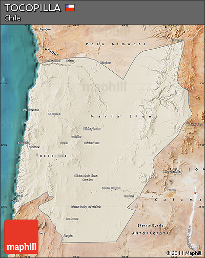 Shaded Relief Map of TOCOPILLA, satellite outside