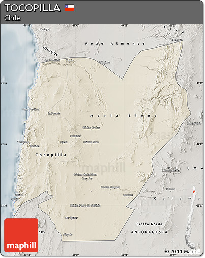 Shaded Relief Map of TOCOPILLA, semi-desaturated