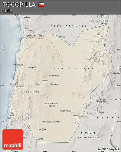 Shaded Relief Map of TOCOPILLA, semi-desaturated