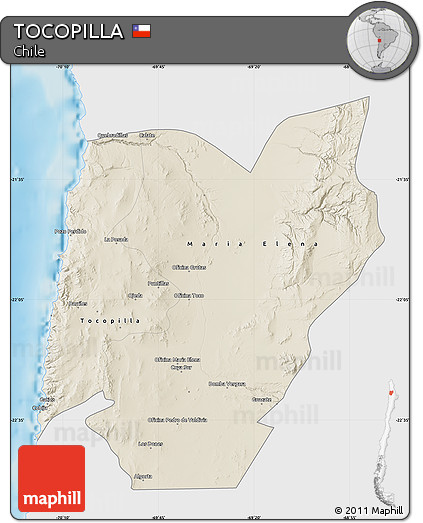 Shaded Relief Map of TOCOPILLA, single color outside