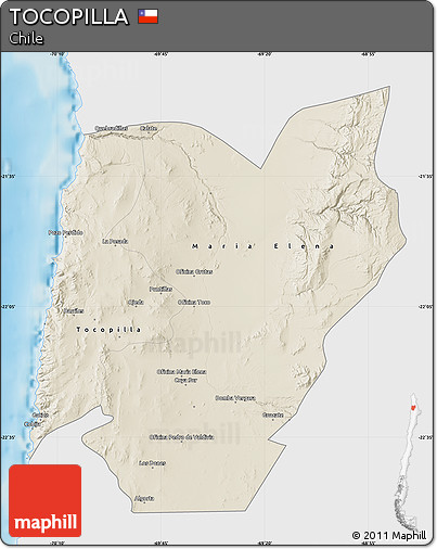 Shaded Relief Map of TOCOPILLA, single color outside