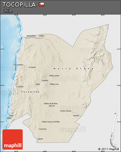 Shaded Relief Map of TOCOPILLA, single color outside