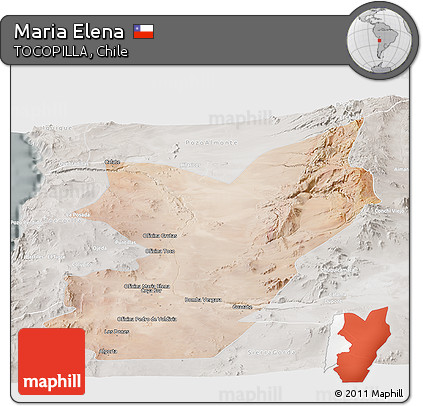 Satellite Panoramic Map of Maria Elena, lighten, semi-desaturated