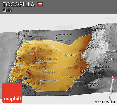 Physical Panoramic Map of TOCOPILLA, darken, desaturated