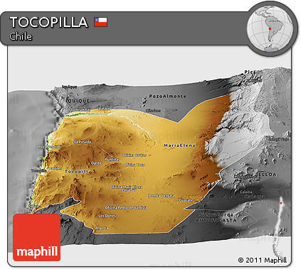 Physical Panoramic Map of TOCOPILLA, darken, desaturated